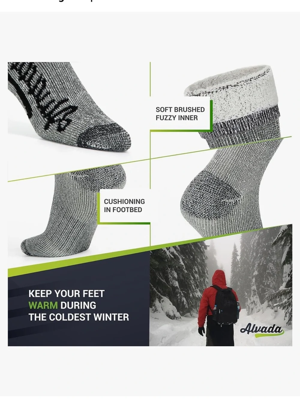 Alvada Mens Merino Wool Crew Socks Thermal and Warm Socks for Winter Work Hiking